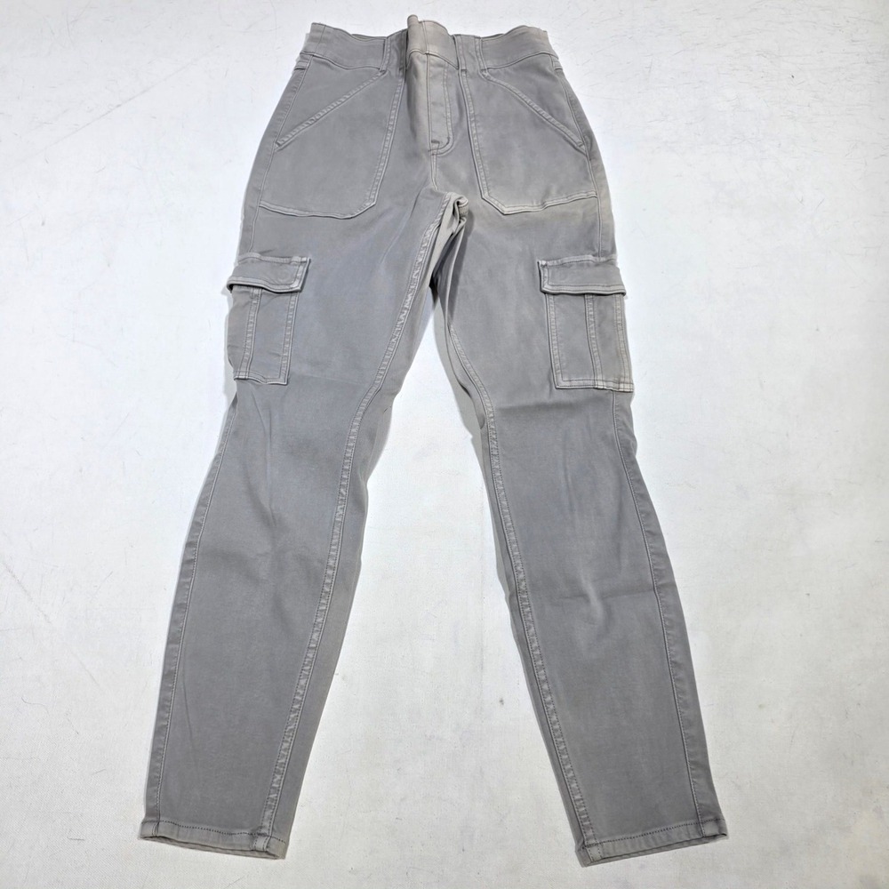 Spanx‎ Cargo Pants Womens Medium Petite Gray Stretch Twill Slim Utility Shaping